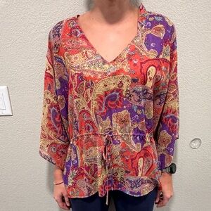Chaps Red and Purple Paisley V-Neck Blouse